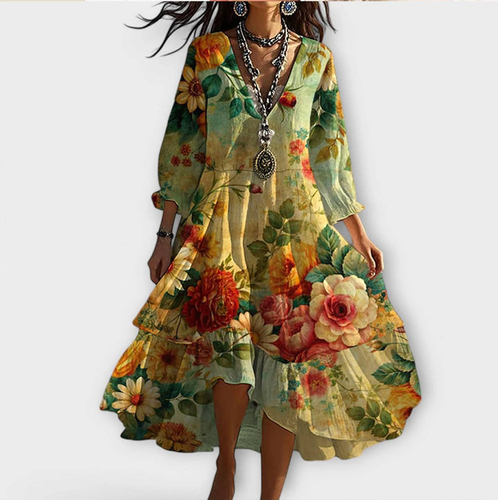 Marina - Vestido Floral com Decote V