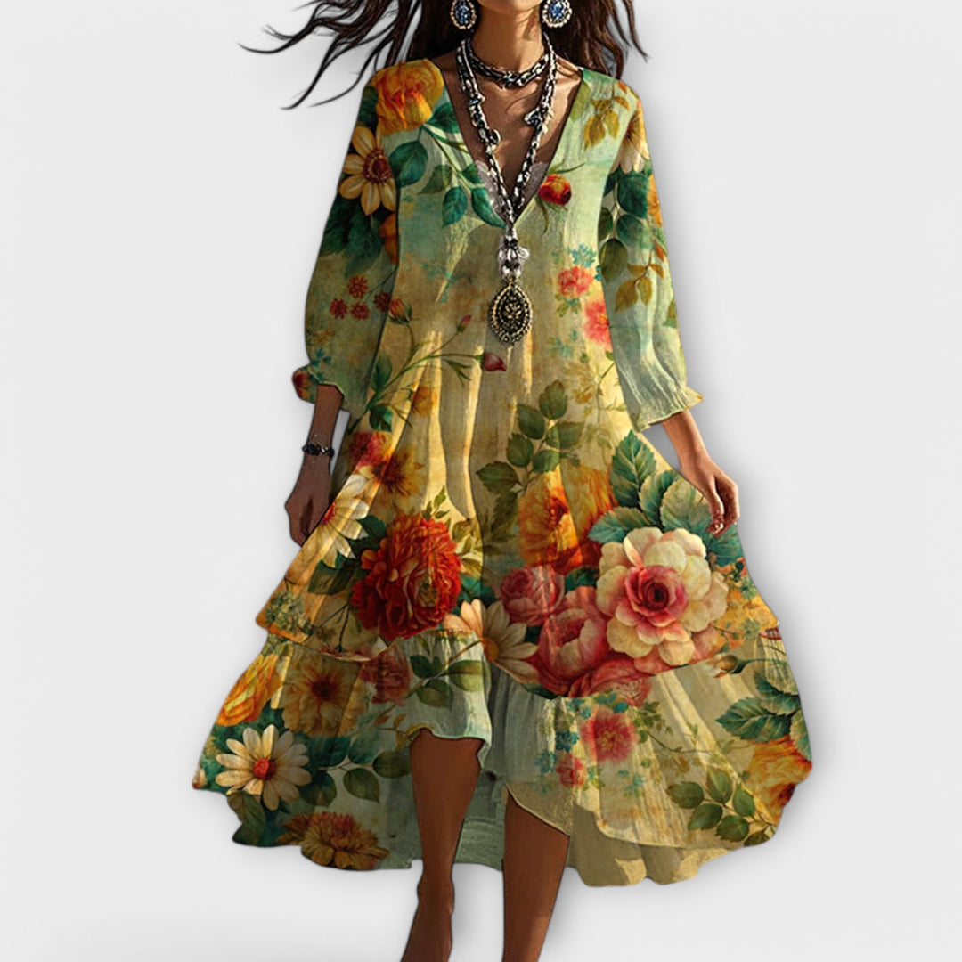 Marina - Vestido Floral com Decote V